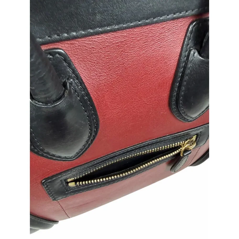 Celine Tricolor Mini Luggage Tote Bag Calf Leather Suede Rust Red Black